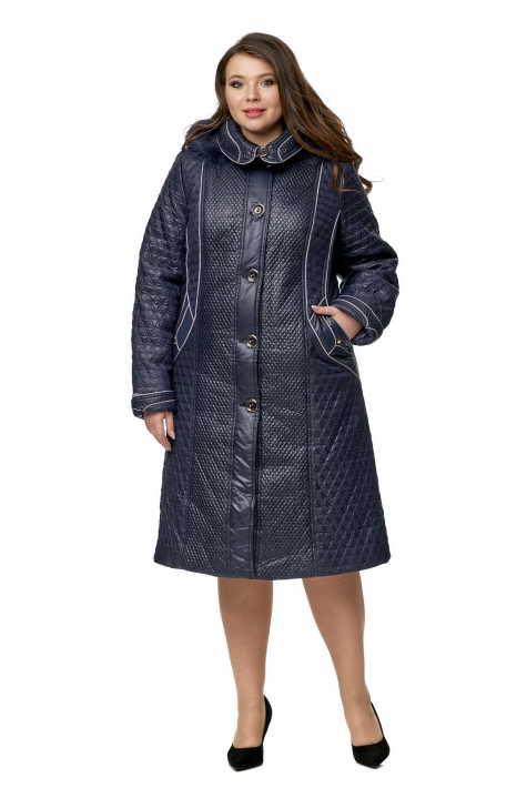 Женское пальто из текстиля с капюшоном, отделка песец 8010429