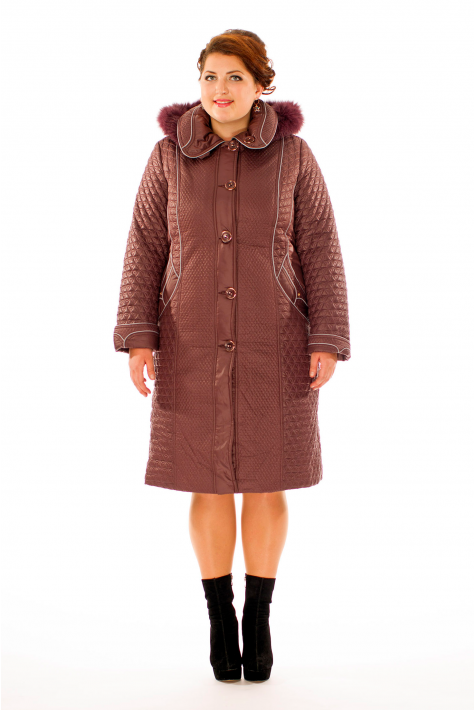 Женское пальто из текстиля с капюшоном, отделка песец 8010432