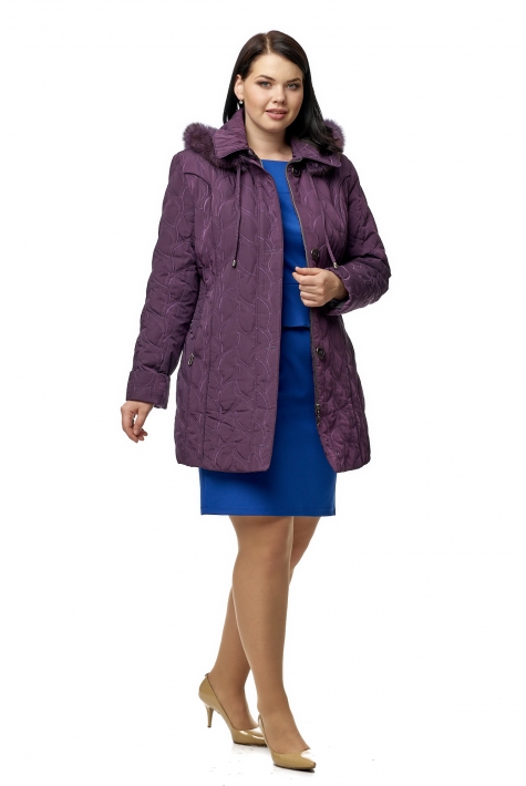 Куртка женская из текстиля с капюшоном, отделка песец 8010596