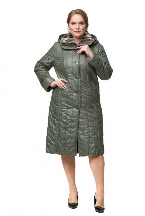 Женское пальто из текстиля с капюшоном, отделка искусственный мех 8012324