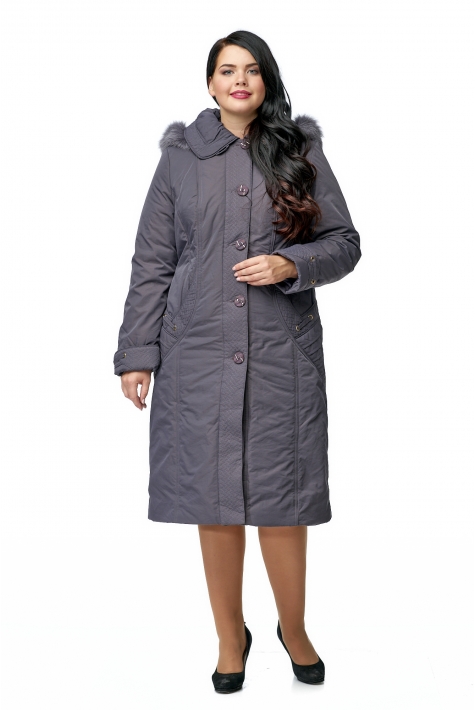 Женское пальто из текстиля с капюшоном, отделка песец 8012629