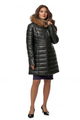 Зимнее женское кожаное пальто из натуральной кожи с капюшоном, отделка енот