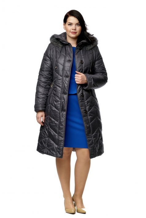 Женское пальто из текстиля с капюшоном, отделка песец 8015958