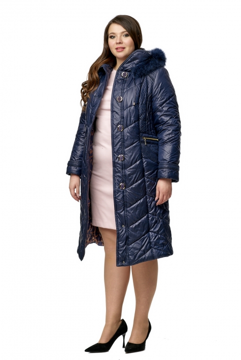 Женское пальто из текстиля с капюшоном, отделка песец 8016437