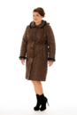 Женское пальто из текстиля с капюшоном, отделка норка 8017168