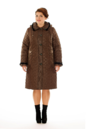 Женское пальто из текстиля с капюшоном, отделка норка 8017168-2